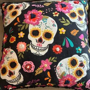 Christian Lacroix Goth Colorful Sugar Skull Embroidered Throw Pillow-
